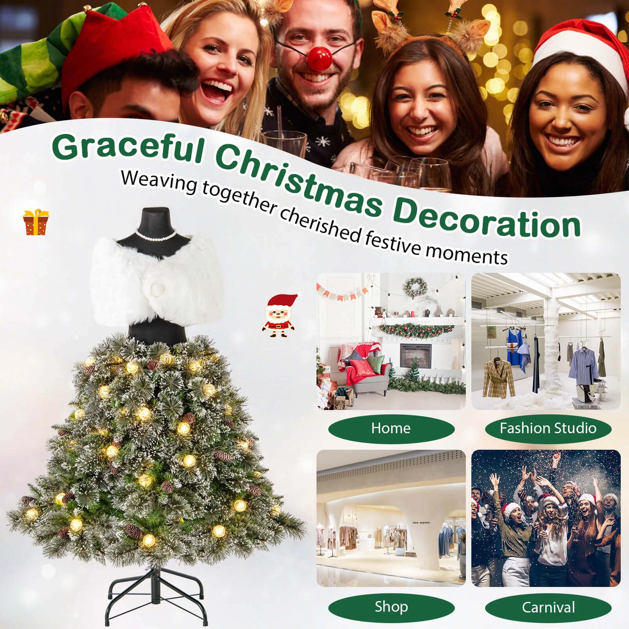 Costway 5 FT Artificial Mannequin Tree with 465 Branch Tips 50 Warm White LED Lights - Image 9