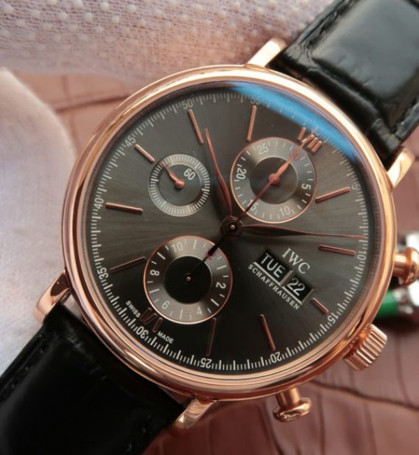 Replica IWC V6 Portofino IW391021 Chronograph RG Gray Dial Leather Strap - Elite Watch Atelier