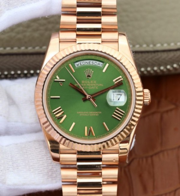 Replica Rolex Day-Date 40mm 228235 RG Noob Green Dial Roman Markers RG Bracelet A3255 - Elite Watch Atelier