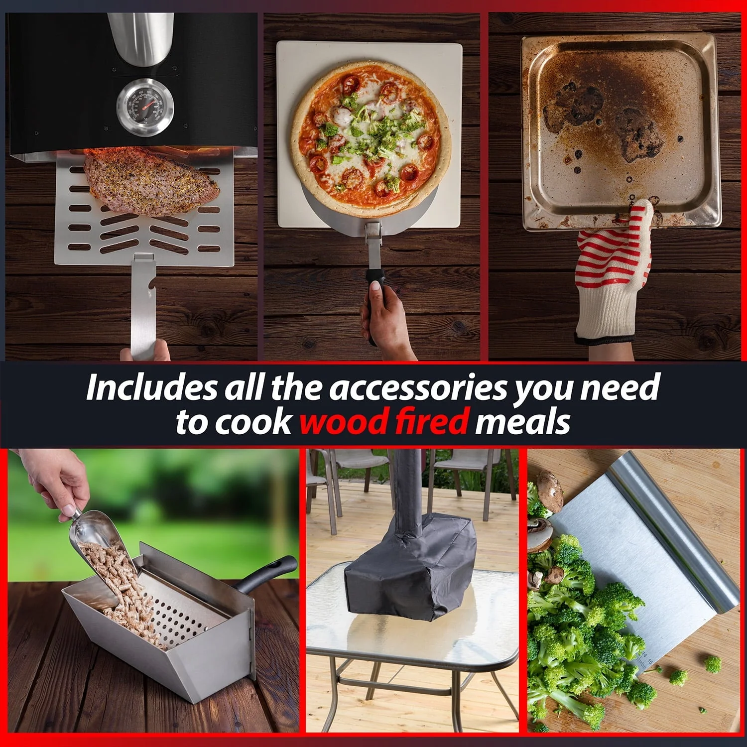 Deco Chef Outdoor Pizza Oven with 2-in-1 Pizza and Grill Oven Functionality, 13" Pizza Stone, Portable Stainless Steel Construction, Pizza Peel, Dough Scraper, Scoop, Slotted Grill (Black) - Image 6