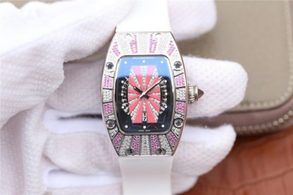 Replica Richard Mille RM 007 Lady SS Diamonds Black Inner Bezel White Rubber Strap 6T51 - Top club