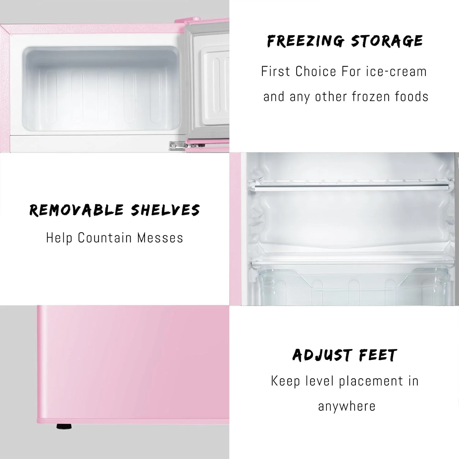 Kcpolre Pink Mini Fridge with Freezer 3.2 Cu.ft Refrigerators, Adjustable Glass Shelves, Quiet Dual Door Dorm Fridge for Bedroom, College, Office - Image 7