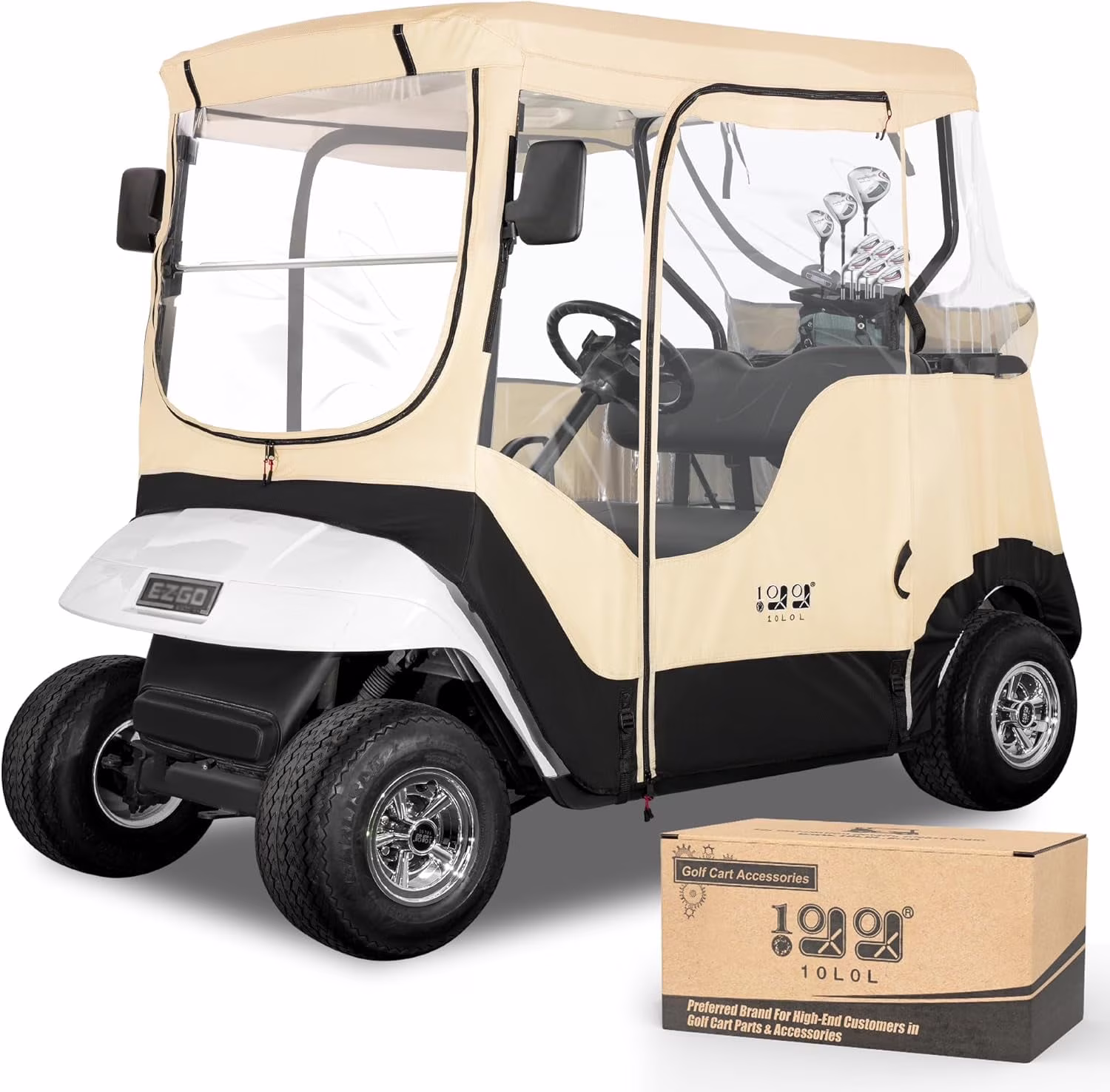 10L0L 2 Passenger Golf Cart Enclosures Fit EZGO TXT RXV, Waterproof Driving Cover Black Golf Cart Accessories - Image 3