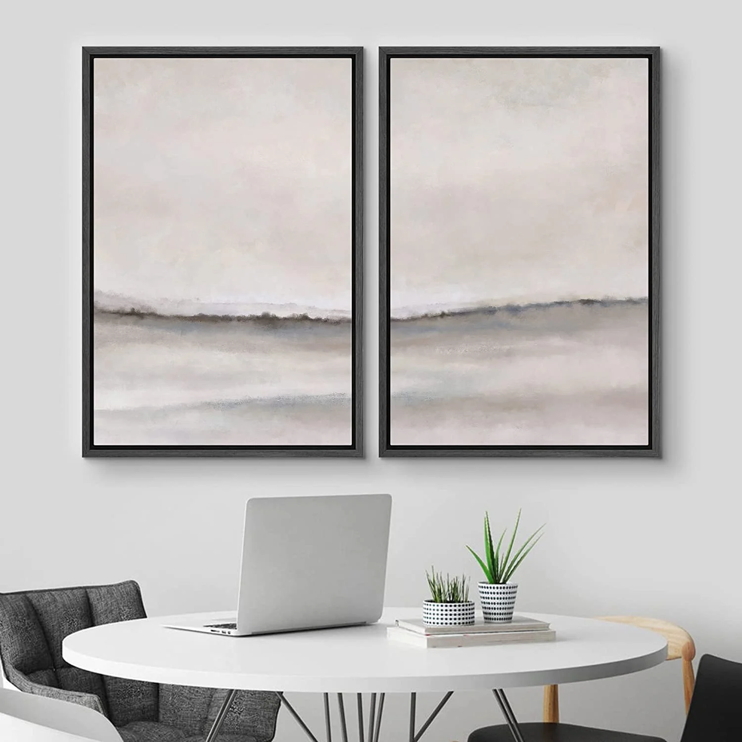 IDEA4WALL Framed Canvas Print Wall Art Set of 2 Watercolor Pastel Duotone Tan Landscape Abstract Modern Art Multicolor Contemporary Artwork for Bedroom, Office - 16"x24"x2 Panels Natural - Image 21