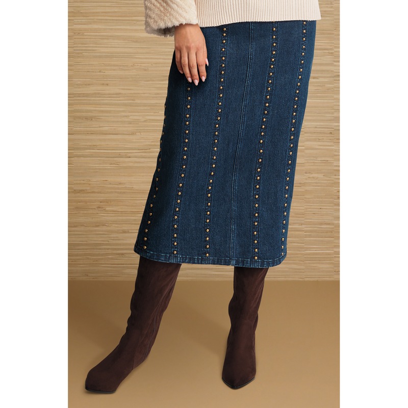 Sanibel Studded Denim Skirt - MIDNIGHT VELVET CATALOG