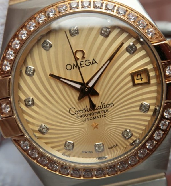 Replica Omega V6 Constellation 35mm Diamonds Bezel YG Textured Dial SS Bracelet A2500 - Top club