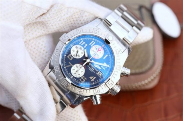 Replica Breitling Avenger II Chronograph 43mm SS GF Blue/White Dial SS Bracelet A7750 - Elite Watch Atelier