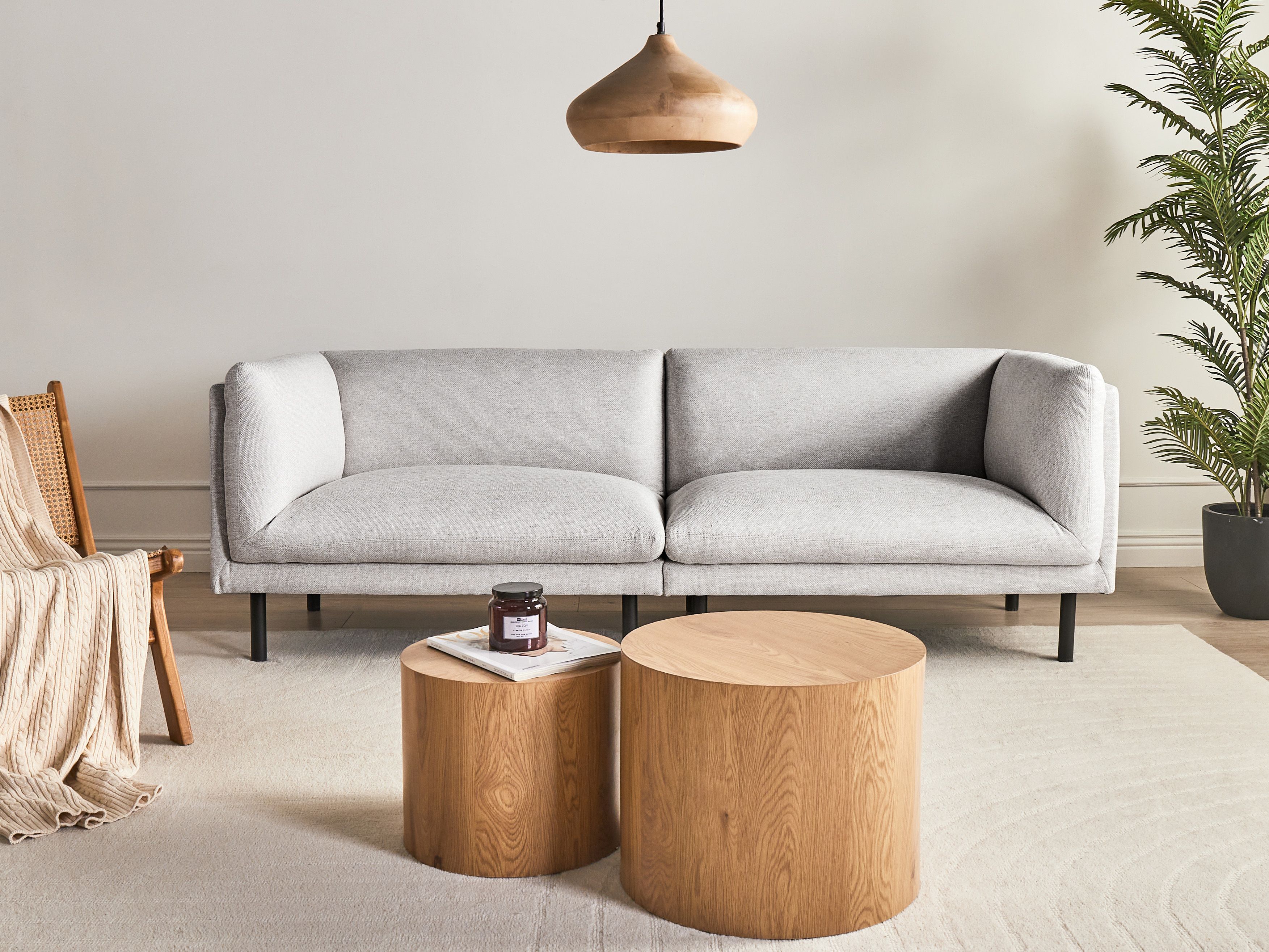 Sofa 3 Seater VORGOD Fabric Light Grey