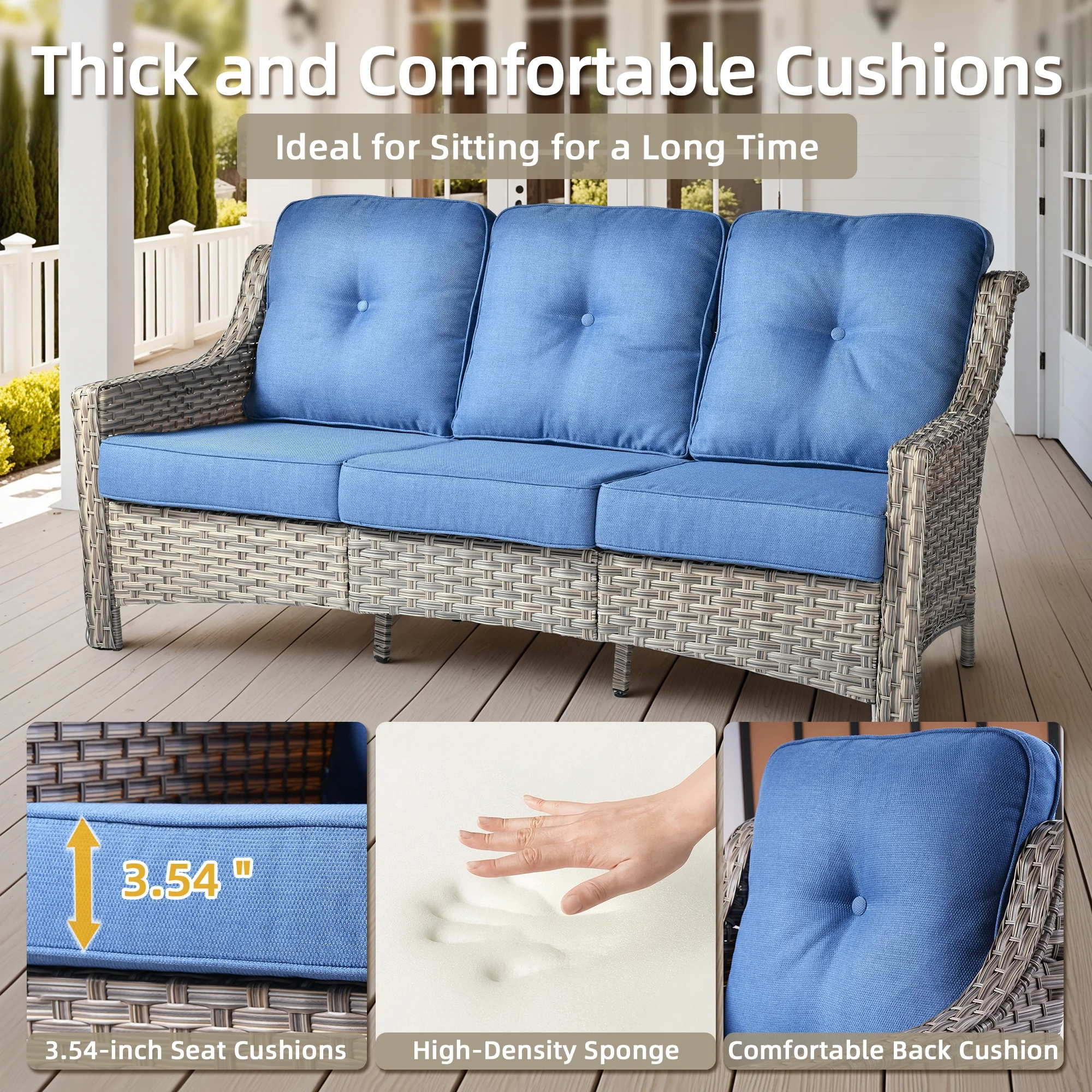 Ovios Outdoor Patio Sofa 3-Seater with Cushions All-Weather Wicker Rattan Couch for Garden, Porch, or Backyard - Image 30