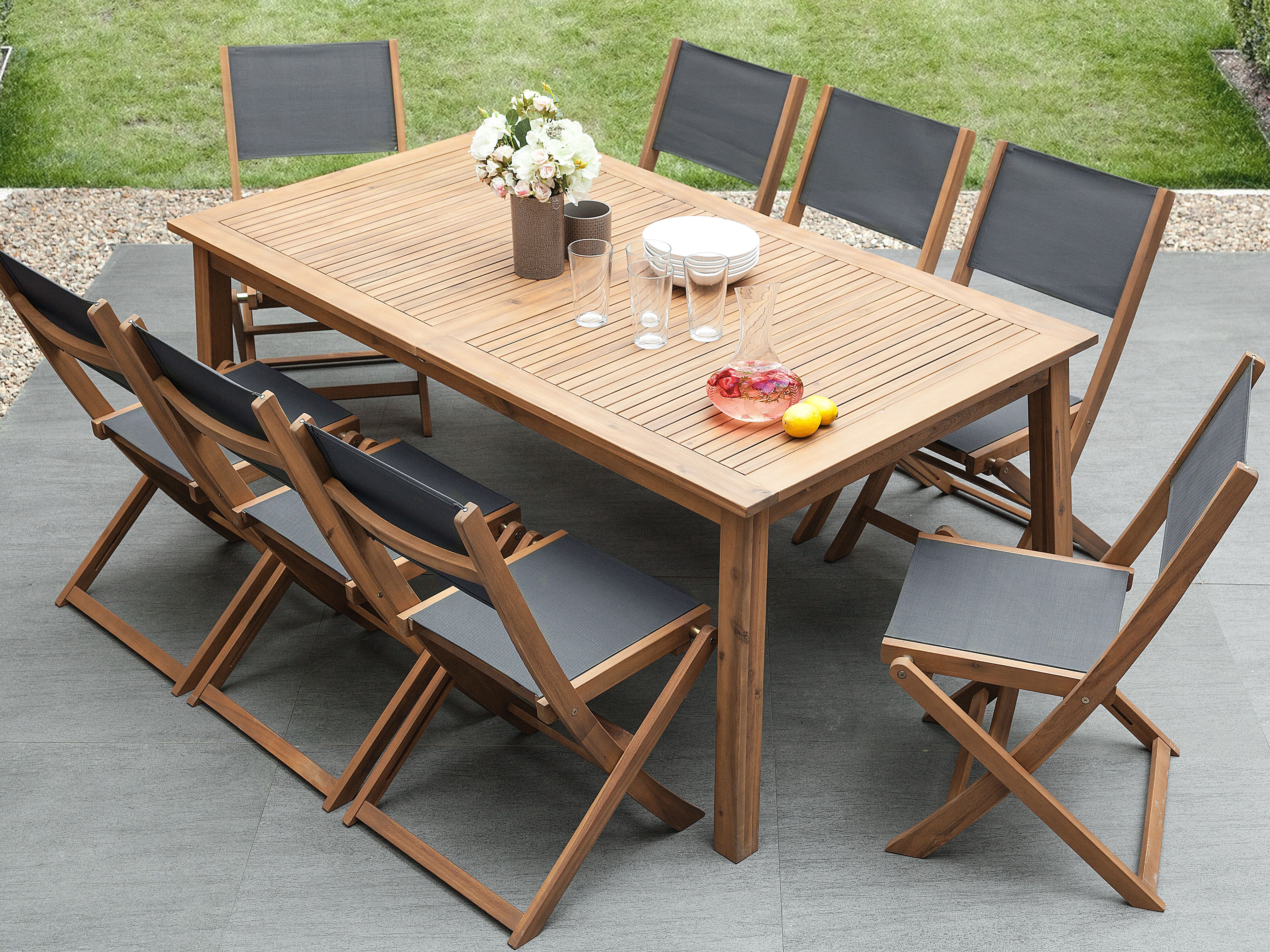 Garden Dining Set 8 Seater CESANA Acacia Wood Light Brown