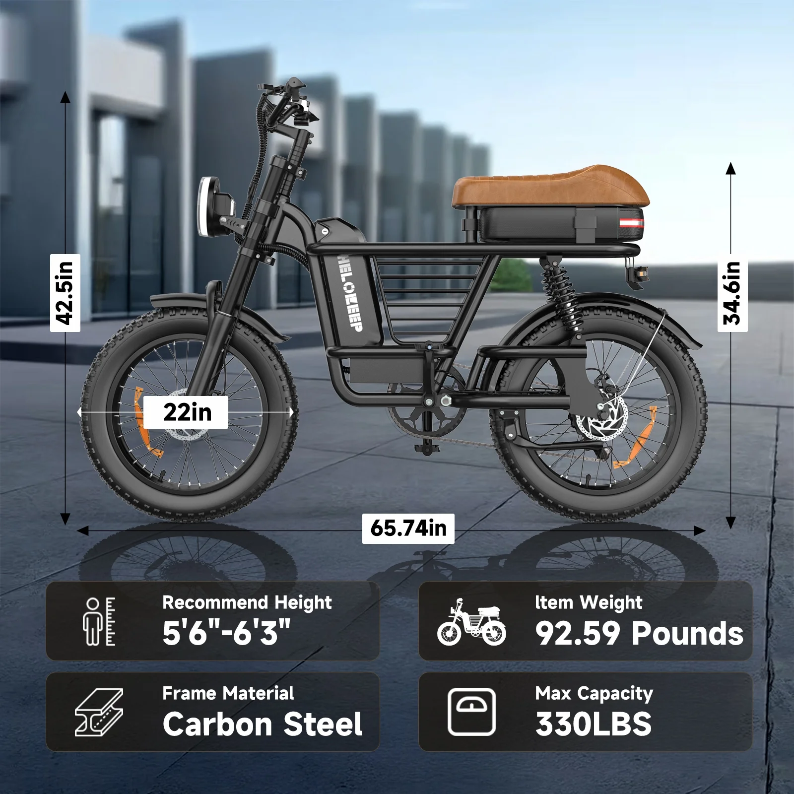 1500W Peak Electric Bike for Adults, 20" Fat Tire E-Bike, 48V 15Ah Battery, 7-Speed E-Mountain Bike with Storage Rack, UL2849 - Image 8