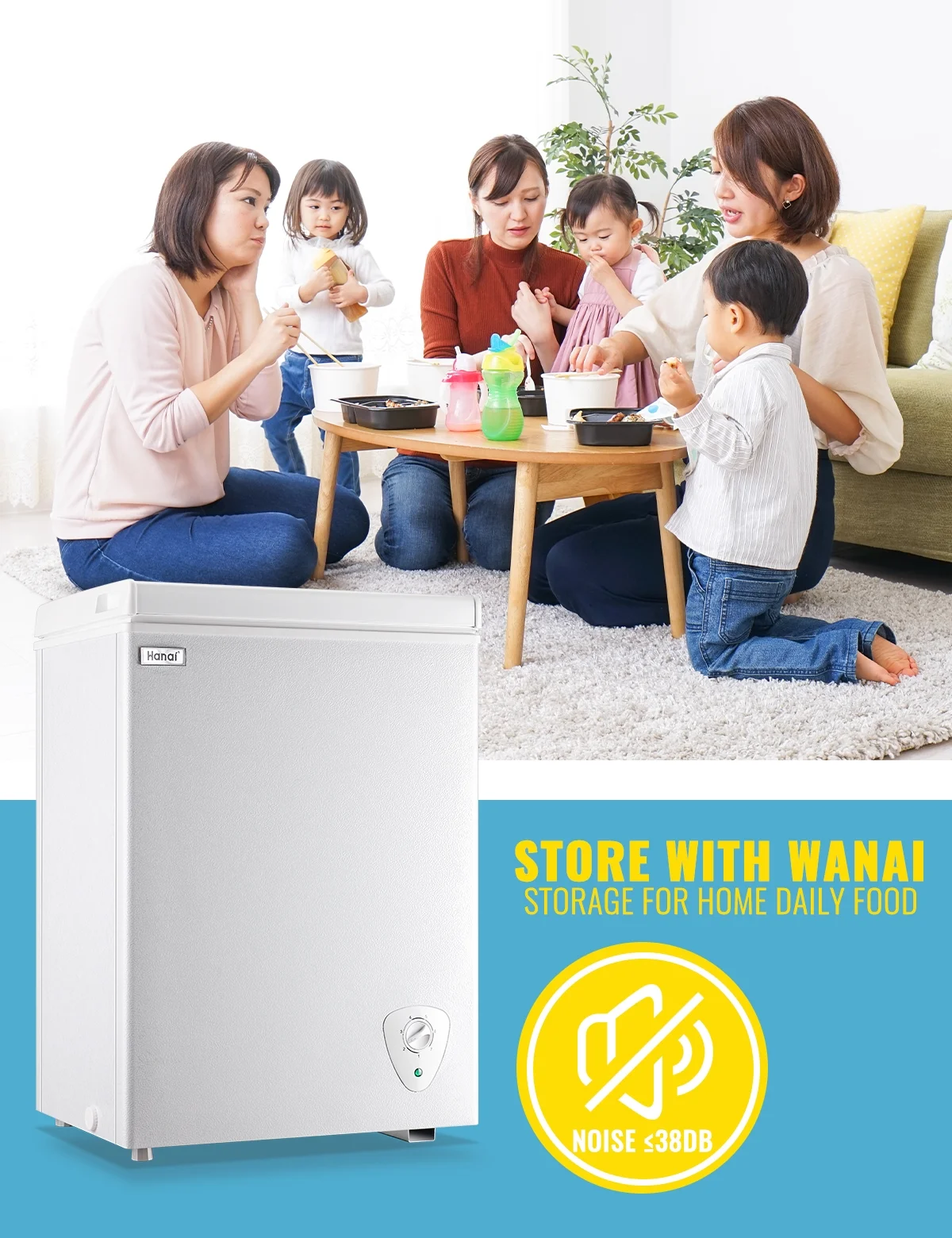 WANAI 3.5 Cu.ft Chest Freezer Small Deep Freeze with 7 Gears Temp Control Office Dorm Kitchen White - Image 8