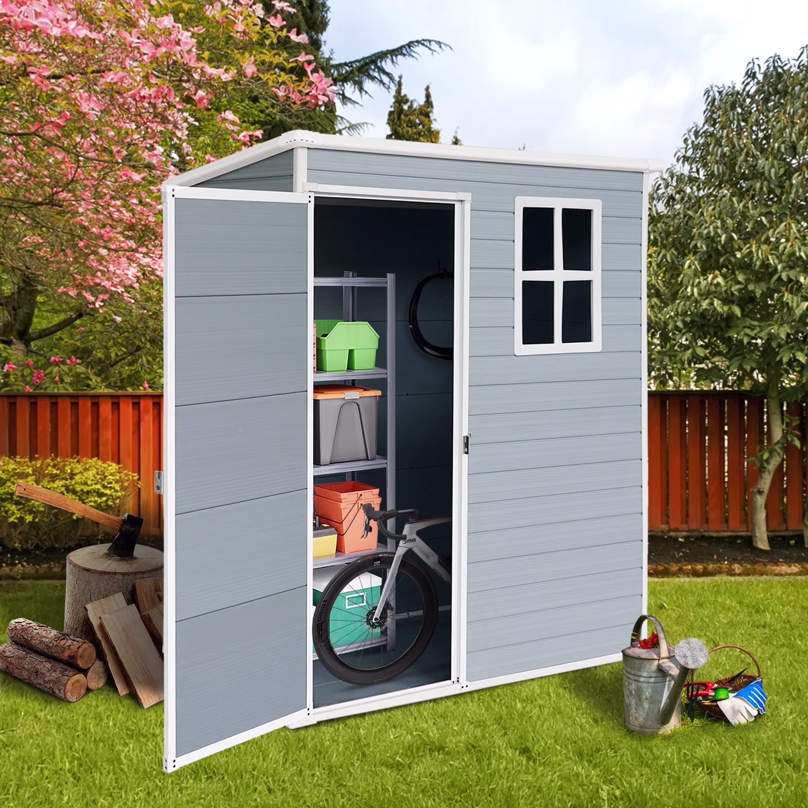 Seizeen Shed and Outdoor Storage, 41 Cu.Ft Small Outdoor Resin Shed with 3 Doors & Floor, 306GAL Deck Box Waterproof Plastic Tool Storage Shed for Cushion Lawn Mower Garbage Cans - Image 5