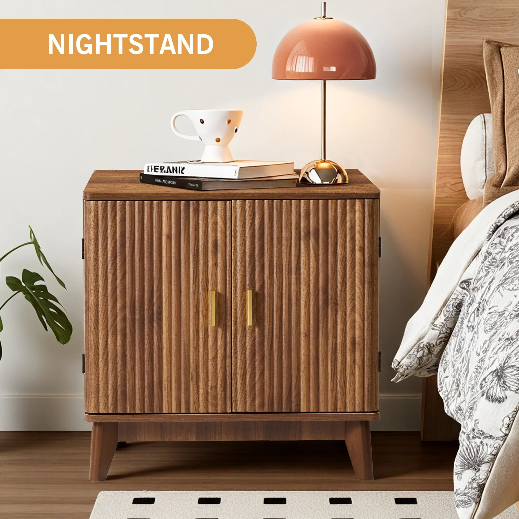 YOCWO Fluted Nightstand for Bedroom Set of 2 , Wood Bedside Table Set of 2 with Drawers, Black - Image 80