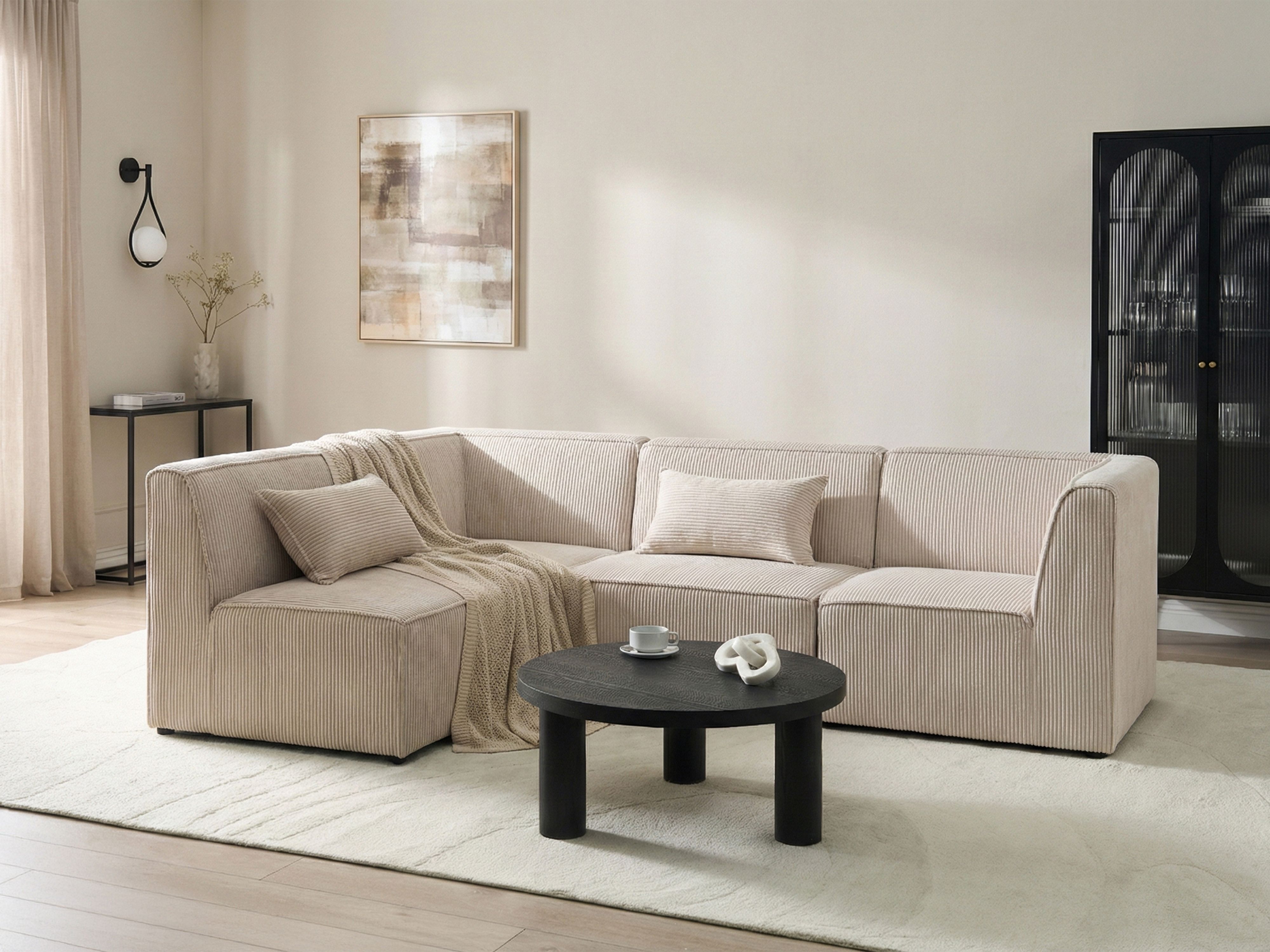 Modular Corner Sofa 4 Seater LEMVIG Corduroy Beige Right Hand