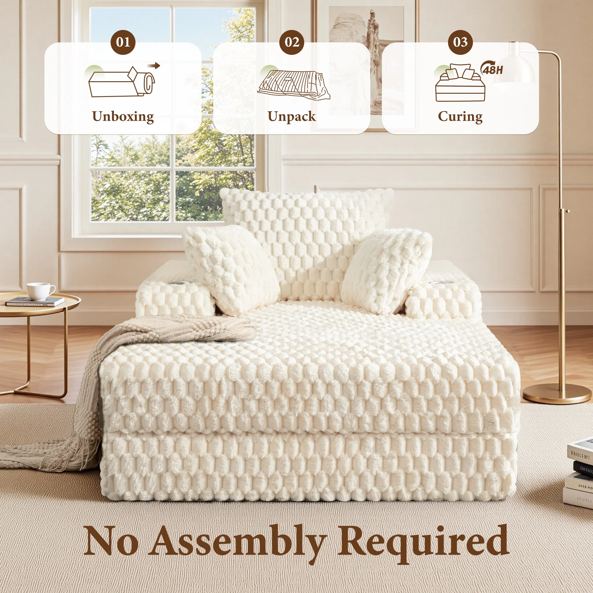 ATHOPE 53"W Oversized Chaise Lounge Chair Indoor, Corduroy Couch Chair with Pillows, Comfy Reading Chairs with Wide Arms, Upholstered Sleeper Sofa for Living Room, No Assembly Required, Gray - Image 27