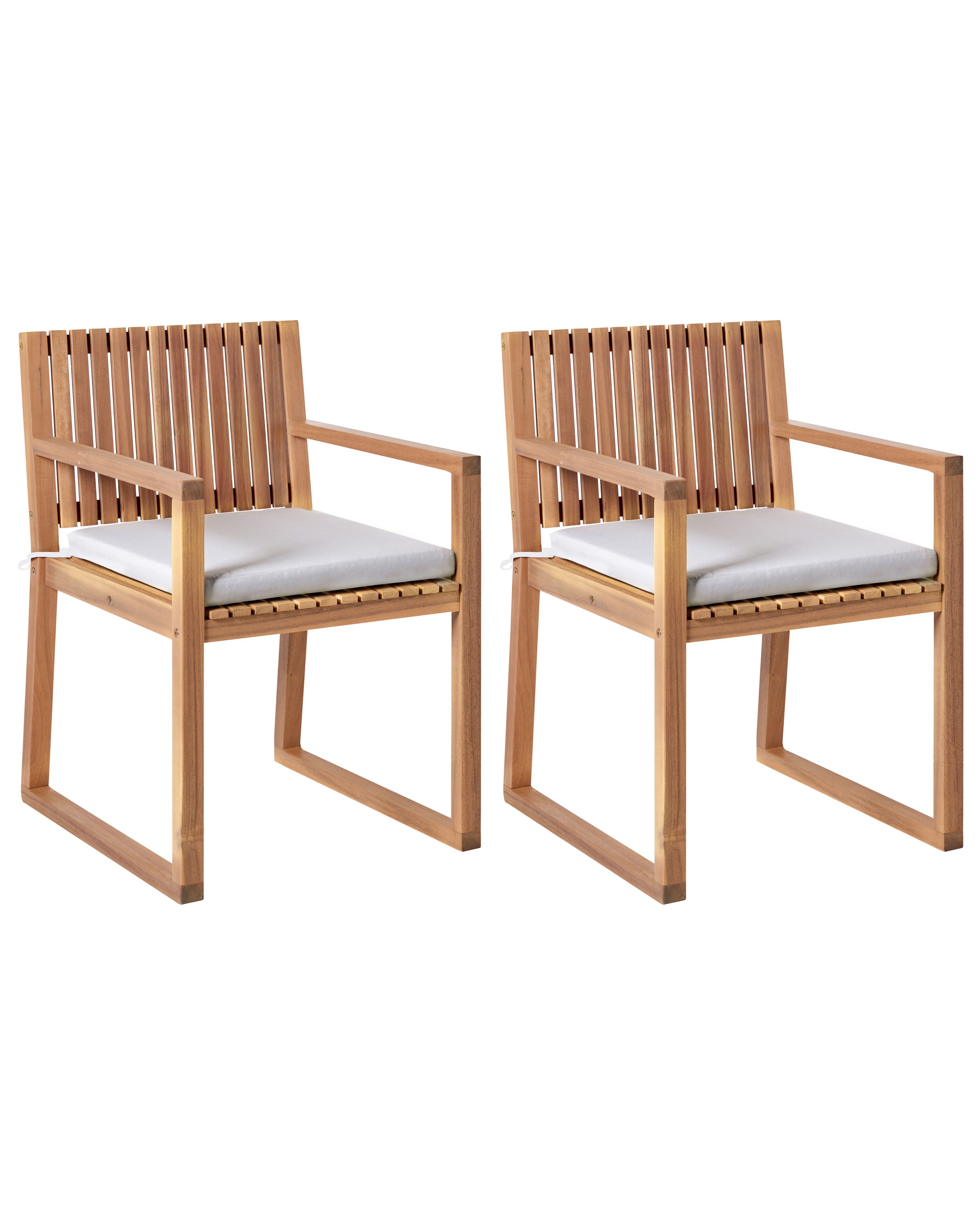 Set of 2 Garden Chairs with Cushions SASSARI PREMIUM Certified Acacia Wood Light Grey