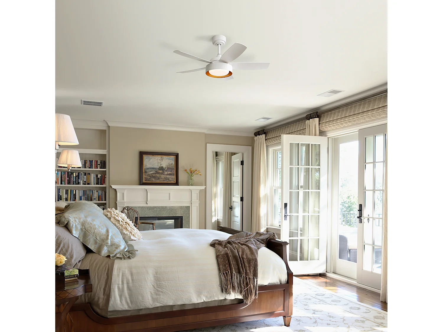 Ventilateur de plafond avec éclairage LED 22 W, télécommande, blanc, pour Été/Hiver