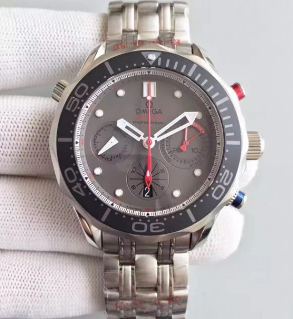 Replica Omega Seamaster 300m Diver ETNZ Regatta Co-Axial Chronograph Gray Dial SS Bracelet A7753 - Top club