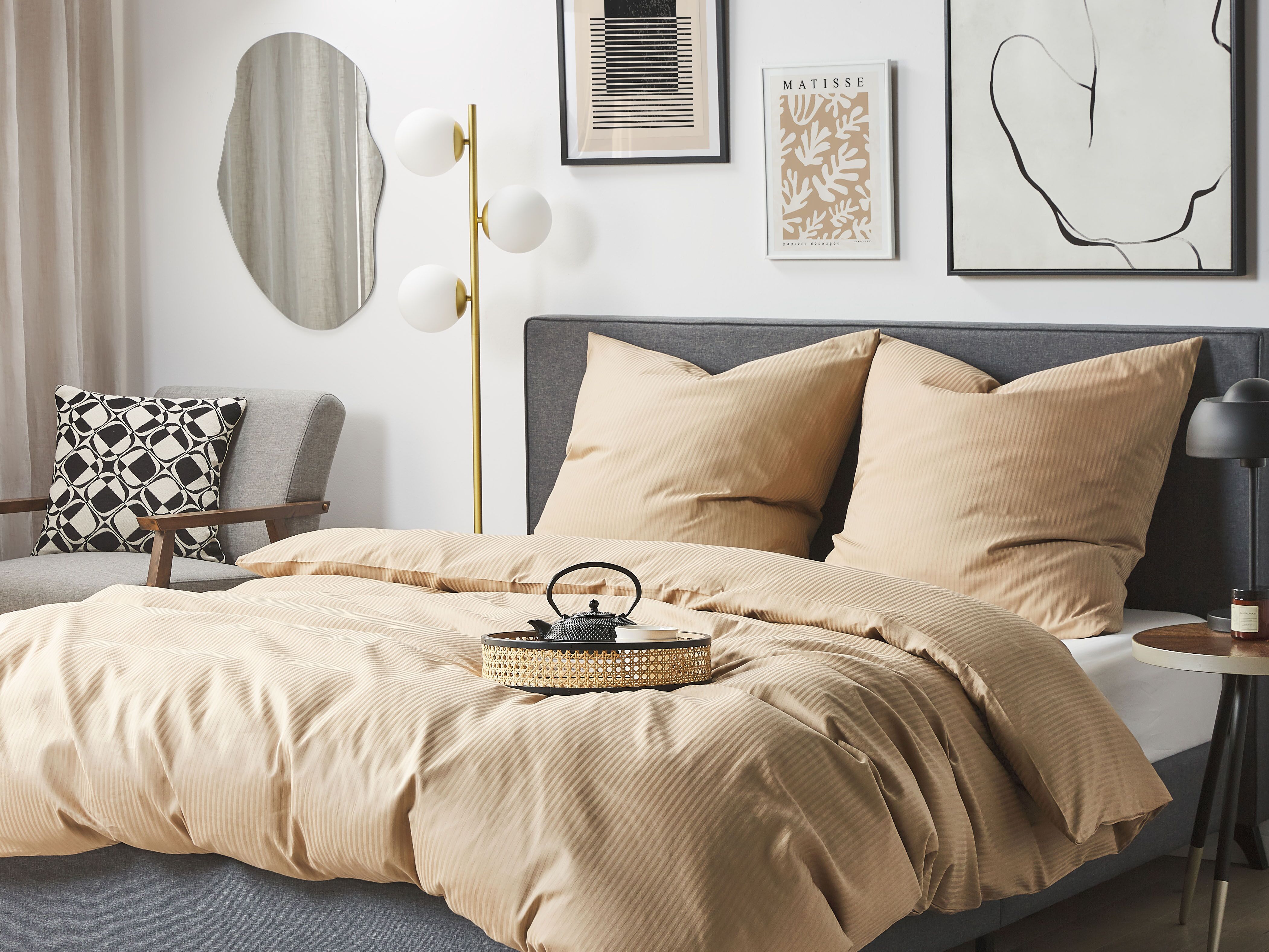 Duvet Cover Set AVONDALE Sateen Cotton 155 x 220 cm Beige