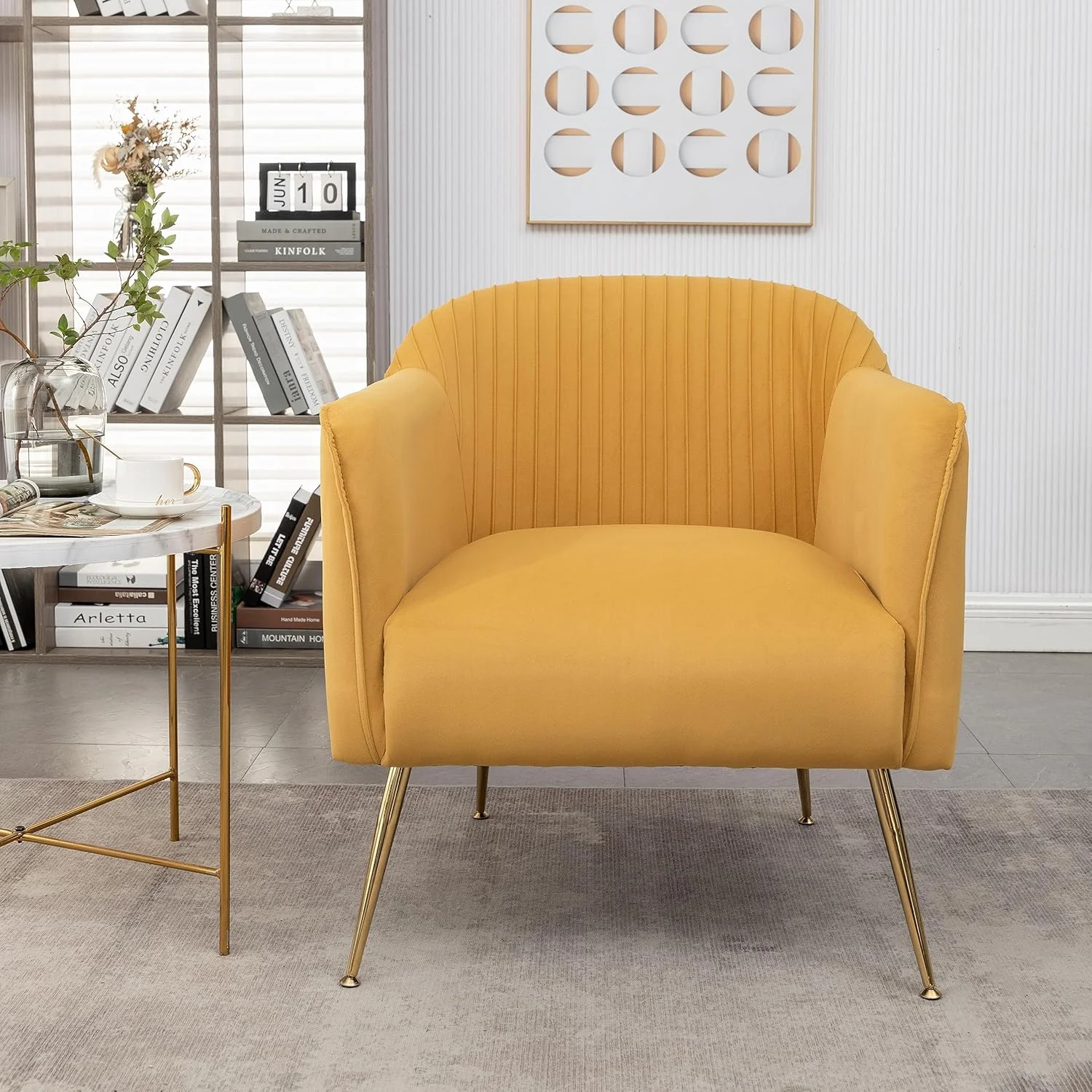 US Pride Furniture Contemporary Velvet Accent Chairs for Living Room Bedroom and Entryway Modern Armchair with Sleek Metal Legs Elegant Seating Solution for Small Spaces Mustard Yellow