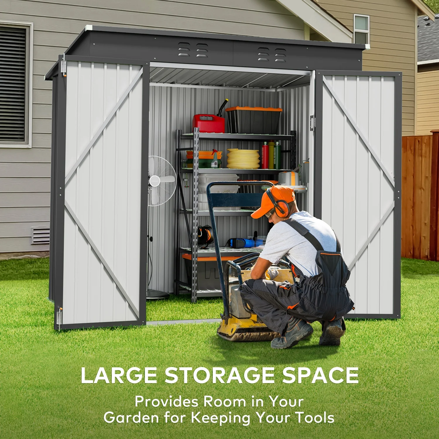 5'x3' Outdoor Storage Shed, Lofka Metal Storage Tool Shed with Single Lockable Door, for Bike| Garden Tools| Patio, Grey - Image 38