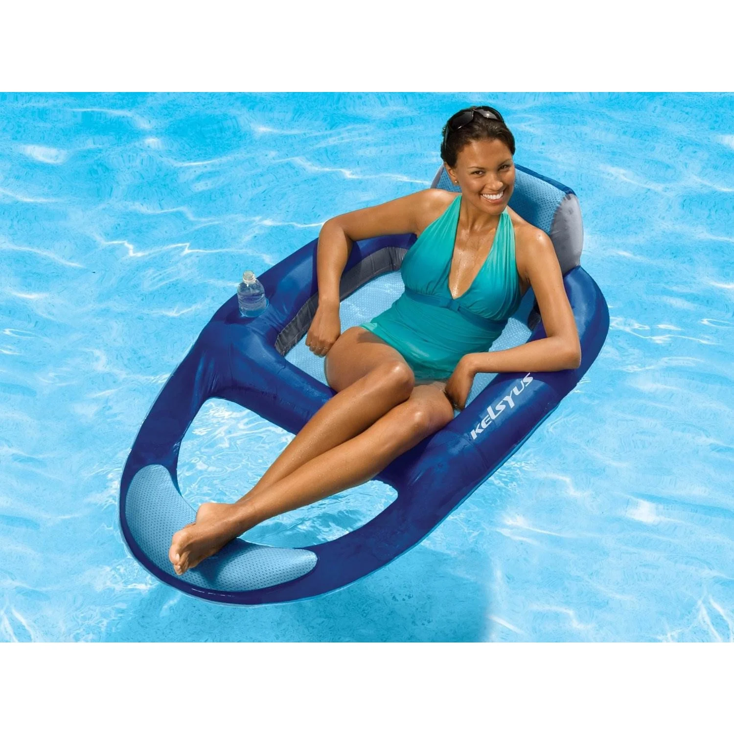 Kelsyus Floating Pool Lounger Inflatable Chair w/ Cup Holder Blue (2 Pack) 80014 - Image 11