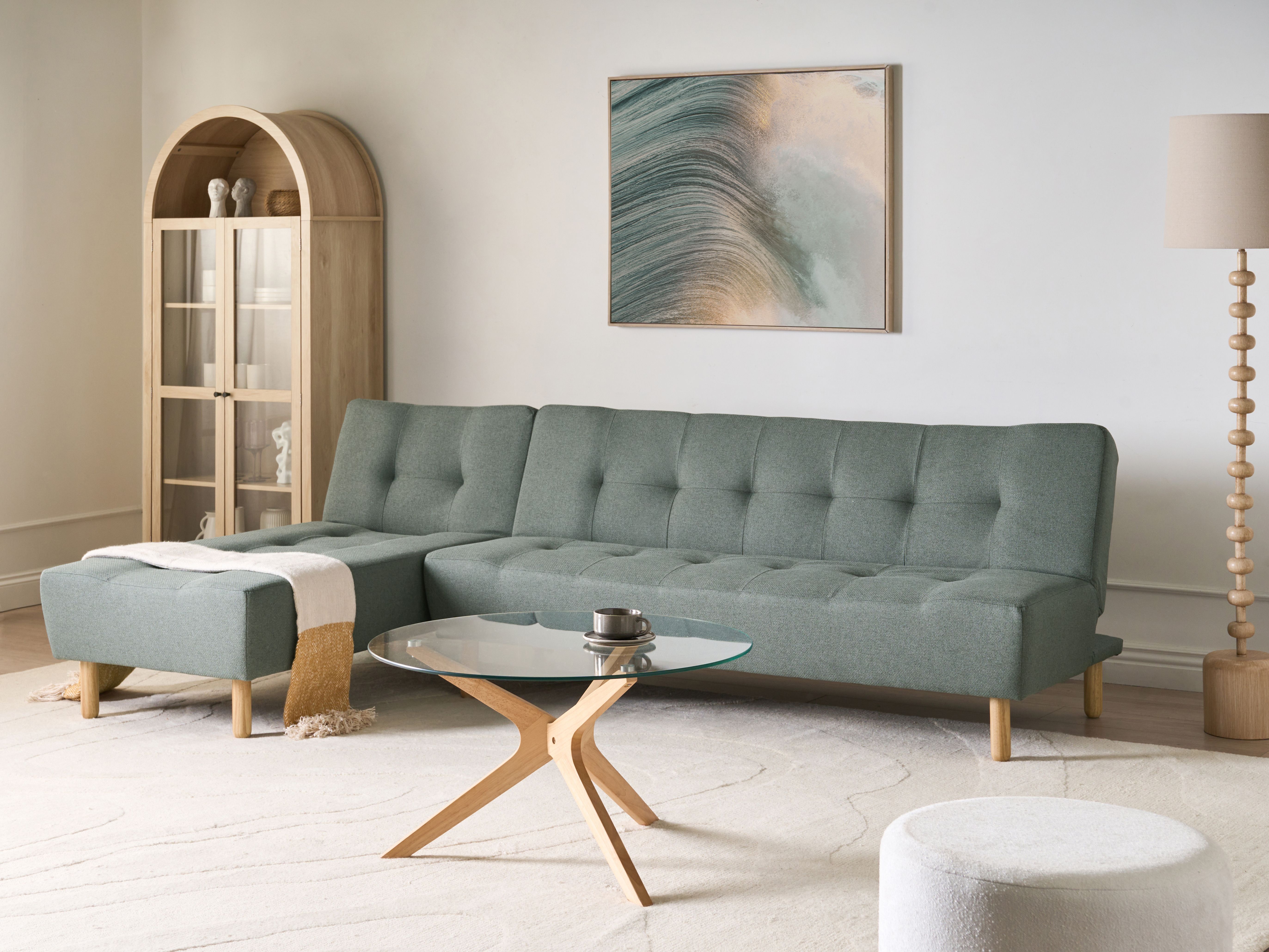 Modular Corner Sofa Bed 4 Seater ALSTEN Fabric Green Right Hand