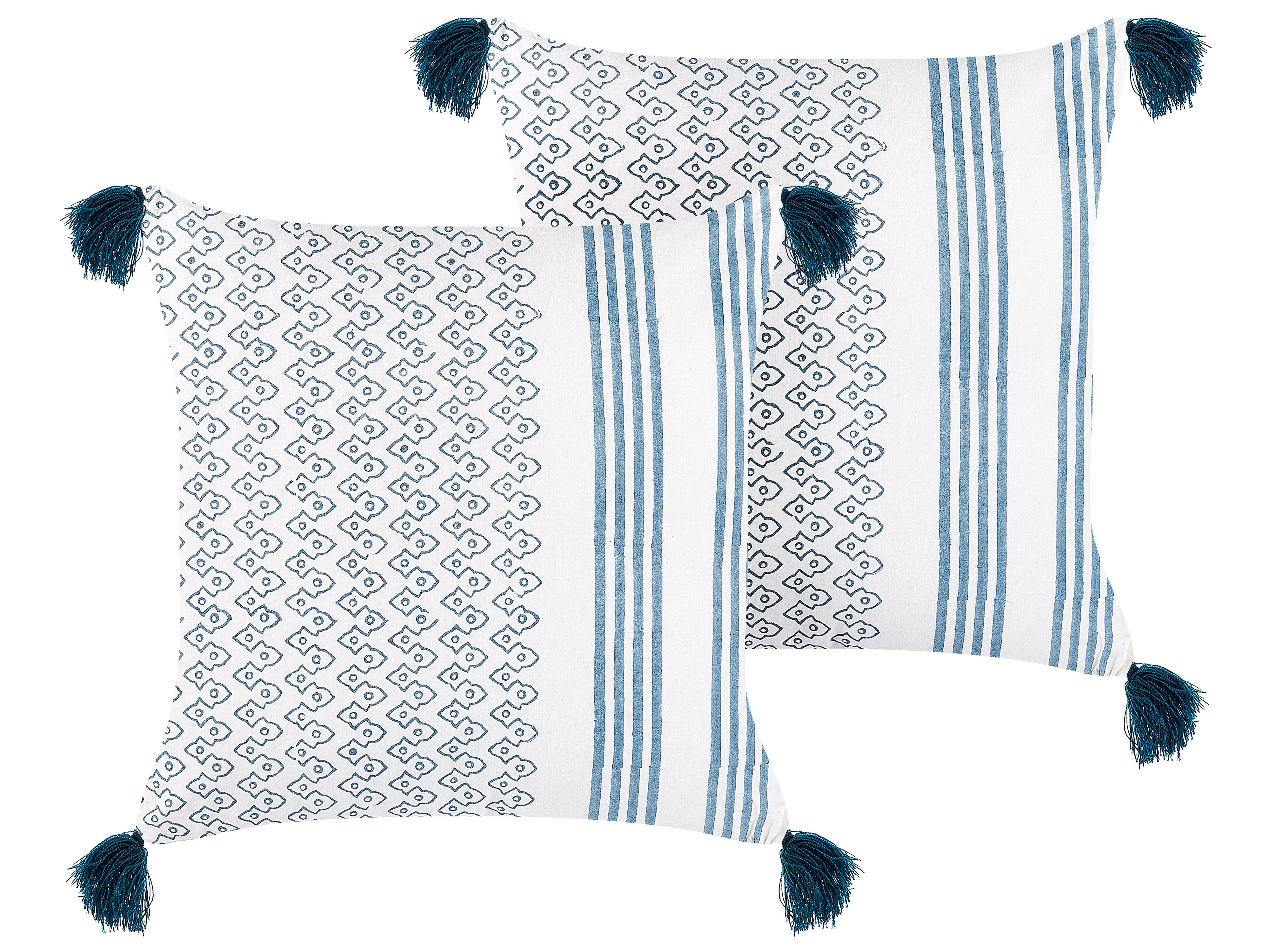 Set of 2 Decorative Cushions TILIA Cotton 45 x 45 cm Blue Geometric Pattern