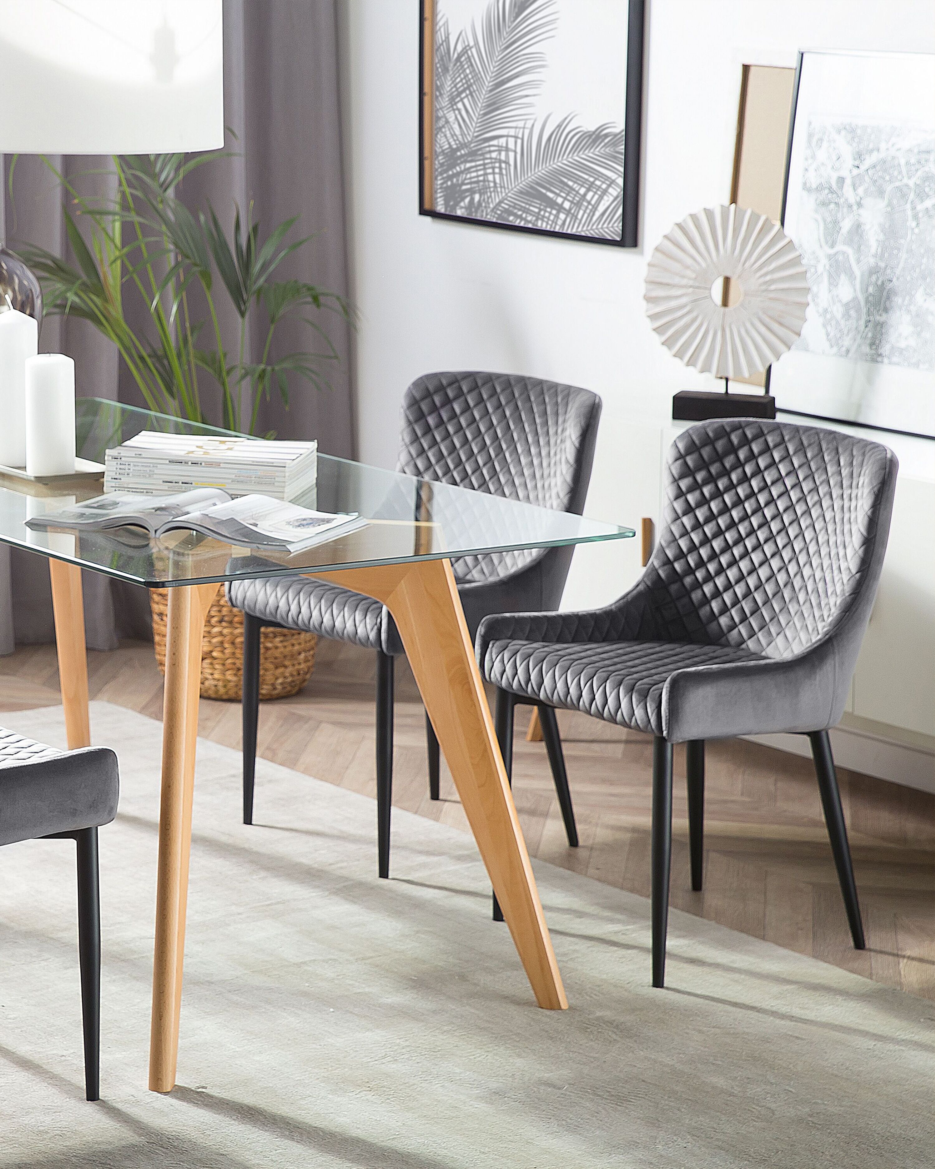 Set of 2 Dining Chairs SOLANO Velvet Grey