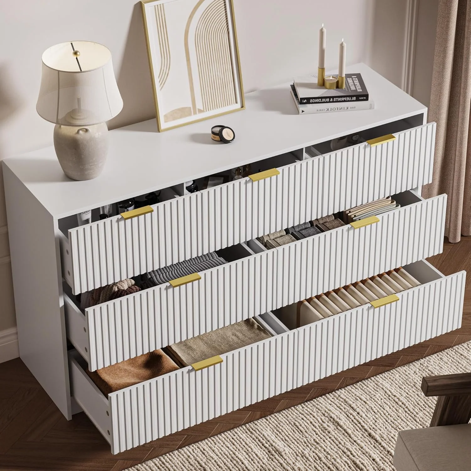Furniway Black Dresser for Bedroom, 8 Drawer Double Dresser, Modern Chest of Drawers for Bedroom, Living Room, Entryway and Closet, 55" L x 15.7" D x 37.4" H - Image 39