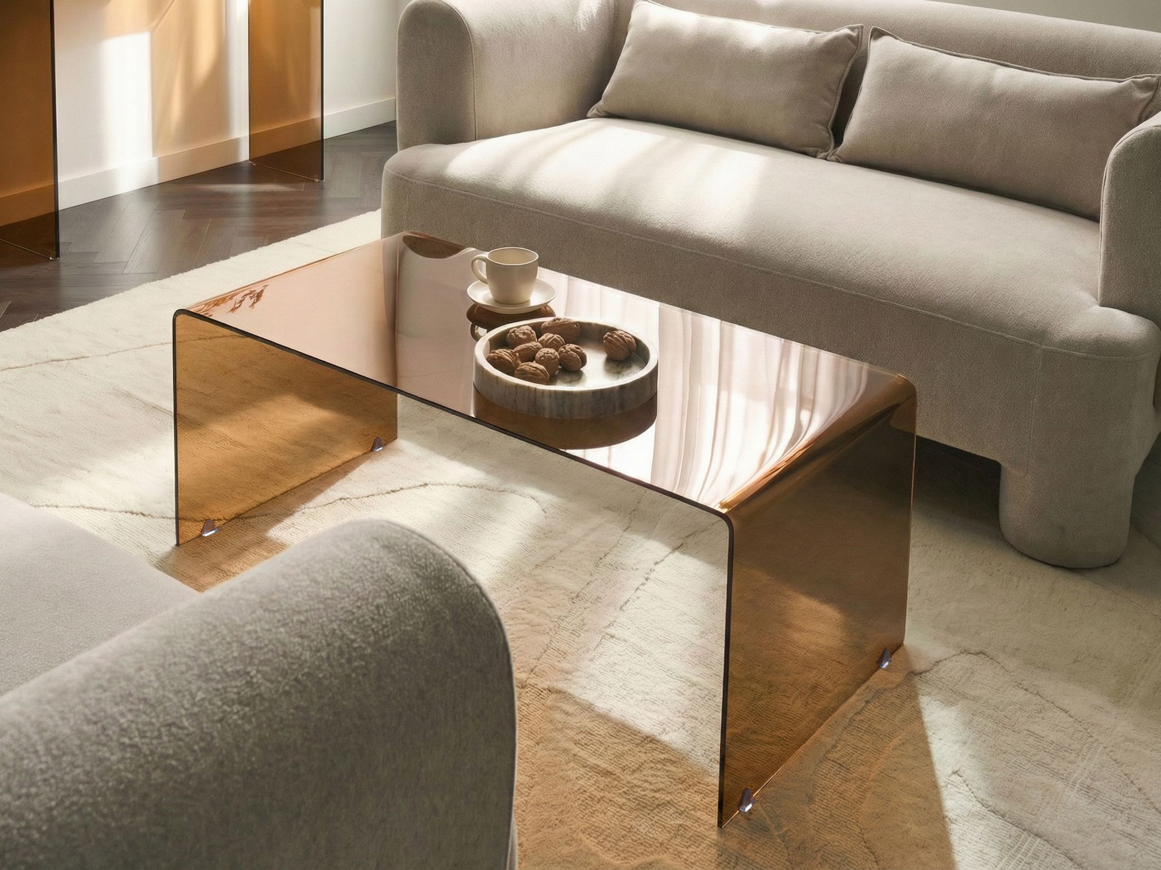 Coffee Table KENDALL Tempered Glass Brown