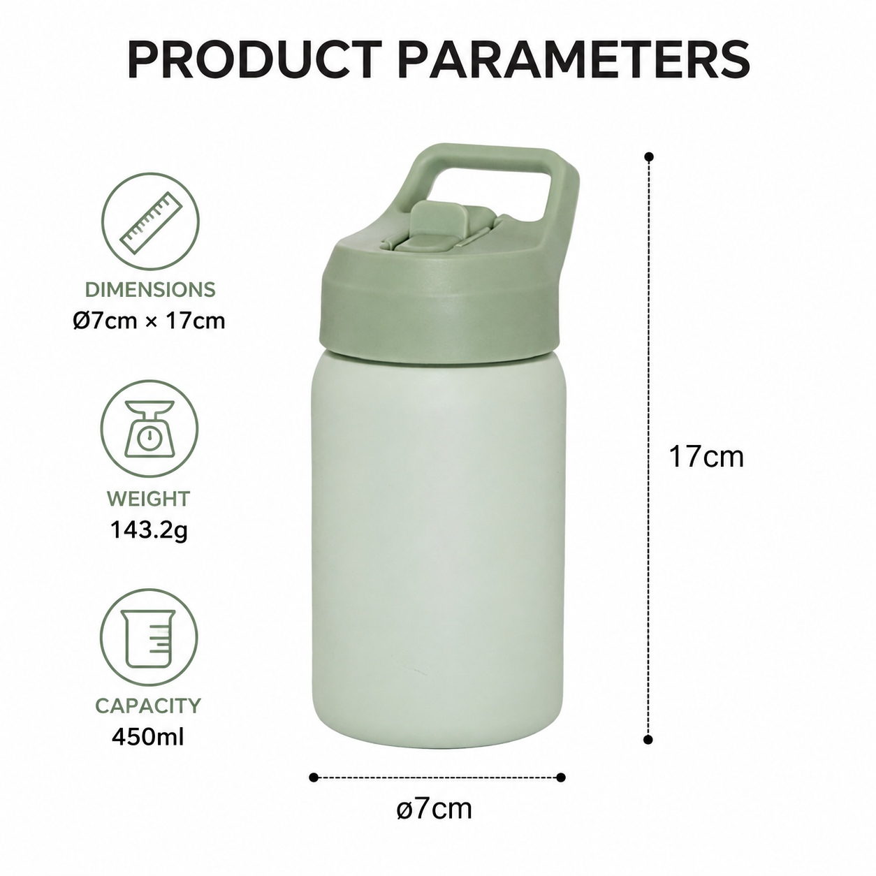 15oz Creative and Cute 450ml Portable Stainless Steel Vacuum Drink Bottle for School Travel and Camping with Lids