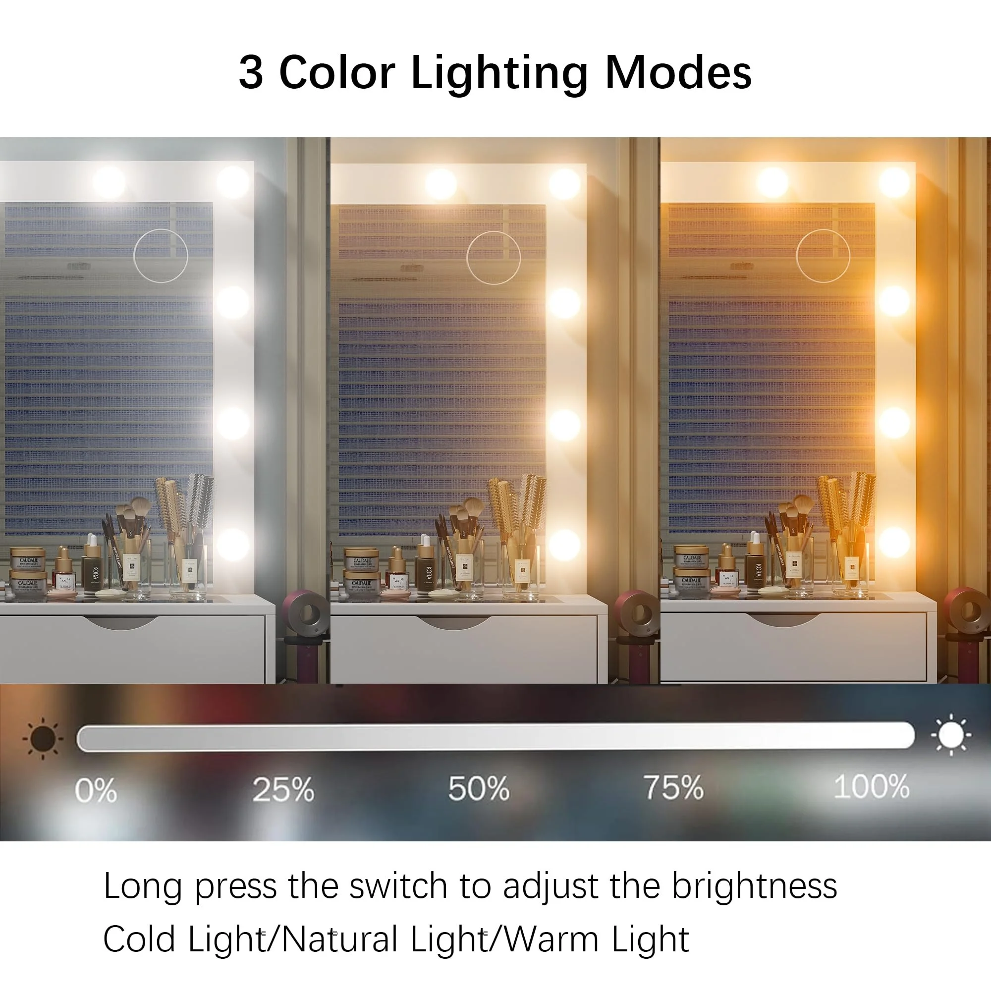 Yanosaku 15 Drawers Vanity Desk with Power Outlet, Makeup Table with Mirror and 13 LED Lights, 3 Color Lighting Modes, Brightness Adjustable, Glass Top Dressing Table, Vanity Set for Bedroom - Image 8