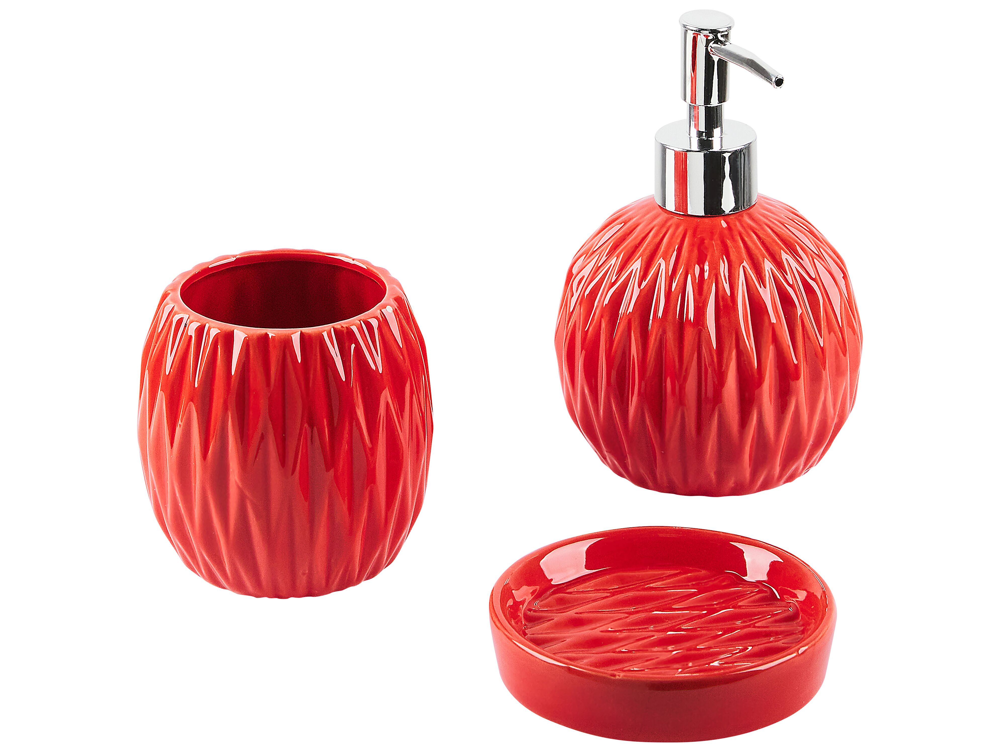 3-Piece Bathroom Accessories Set BELEM Ceramic Red