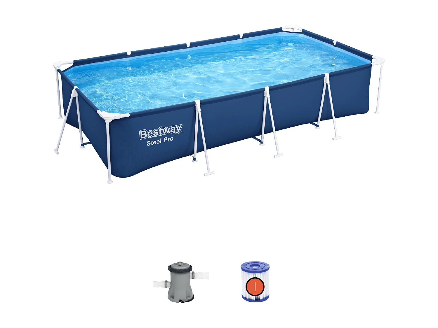 Piscine Démontable Rectangulaire Bestway Steel Pro 400x211x81 cm avec Filtre à Cartouche de 1.249 l/h Couleur Bleu
