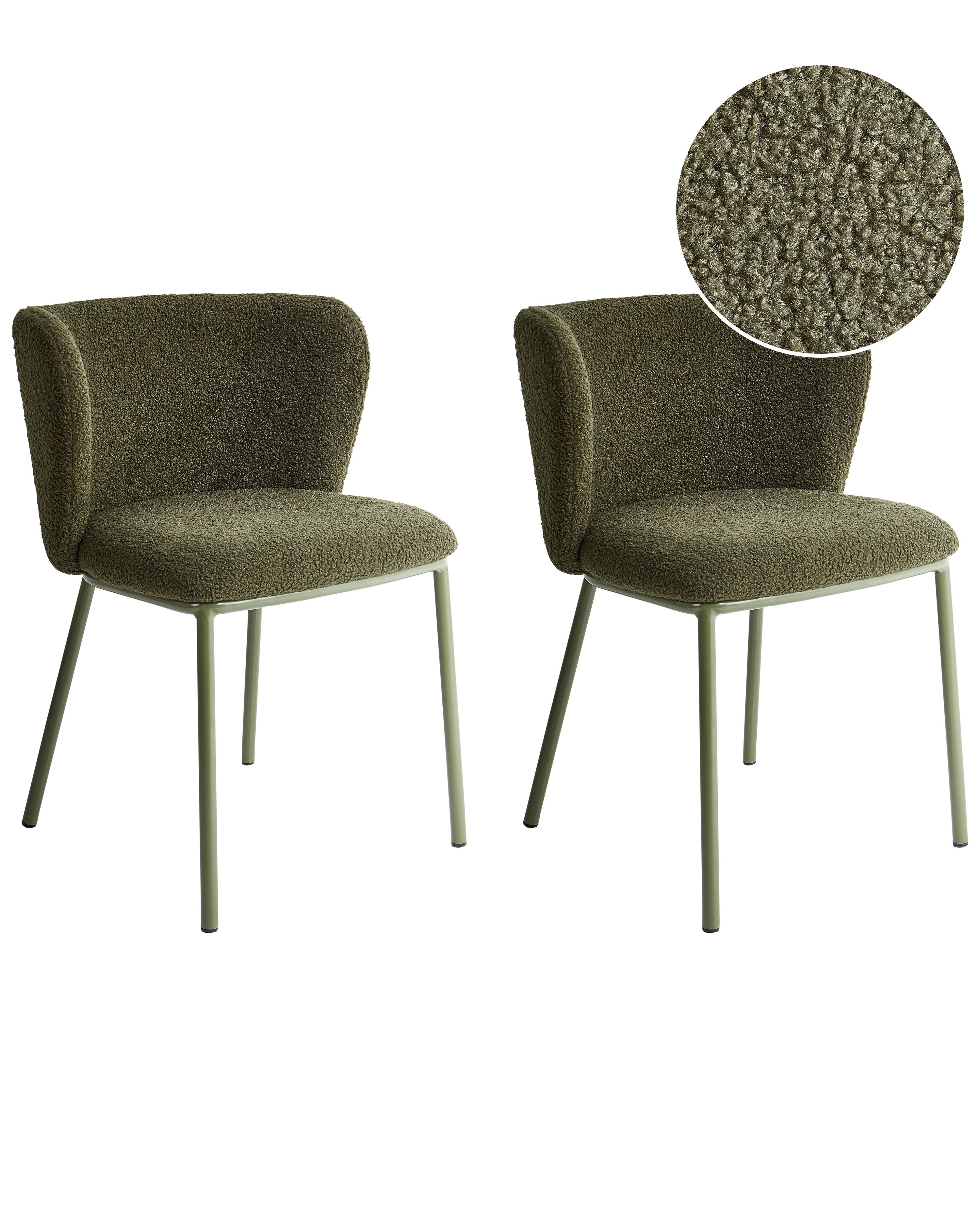 Set of 2 Dining Chairs MINA II Boucle Dark Green