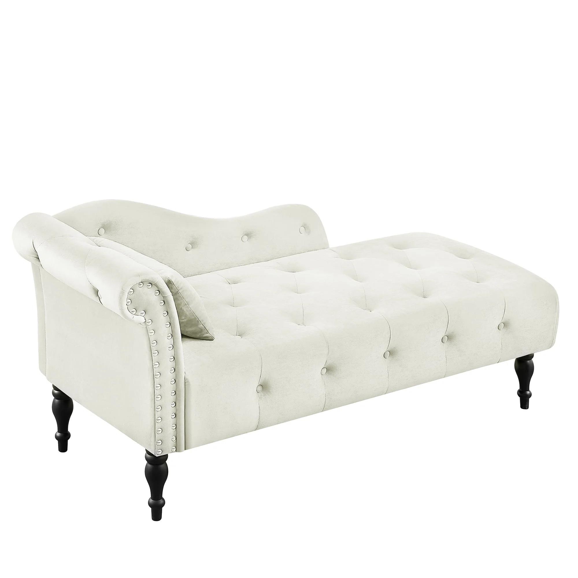 HUTWIFE Velvet Chaise Lounge, Left Arm Design Chaise with Nailhead Trim Tufted Button Lounge Chair with Pillow Modern Upholstered Rolled Arm Lounges Chair for Living Room Bedroom - Image 3