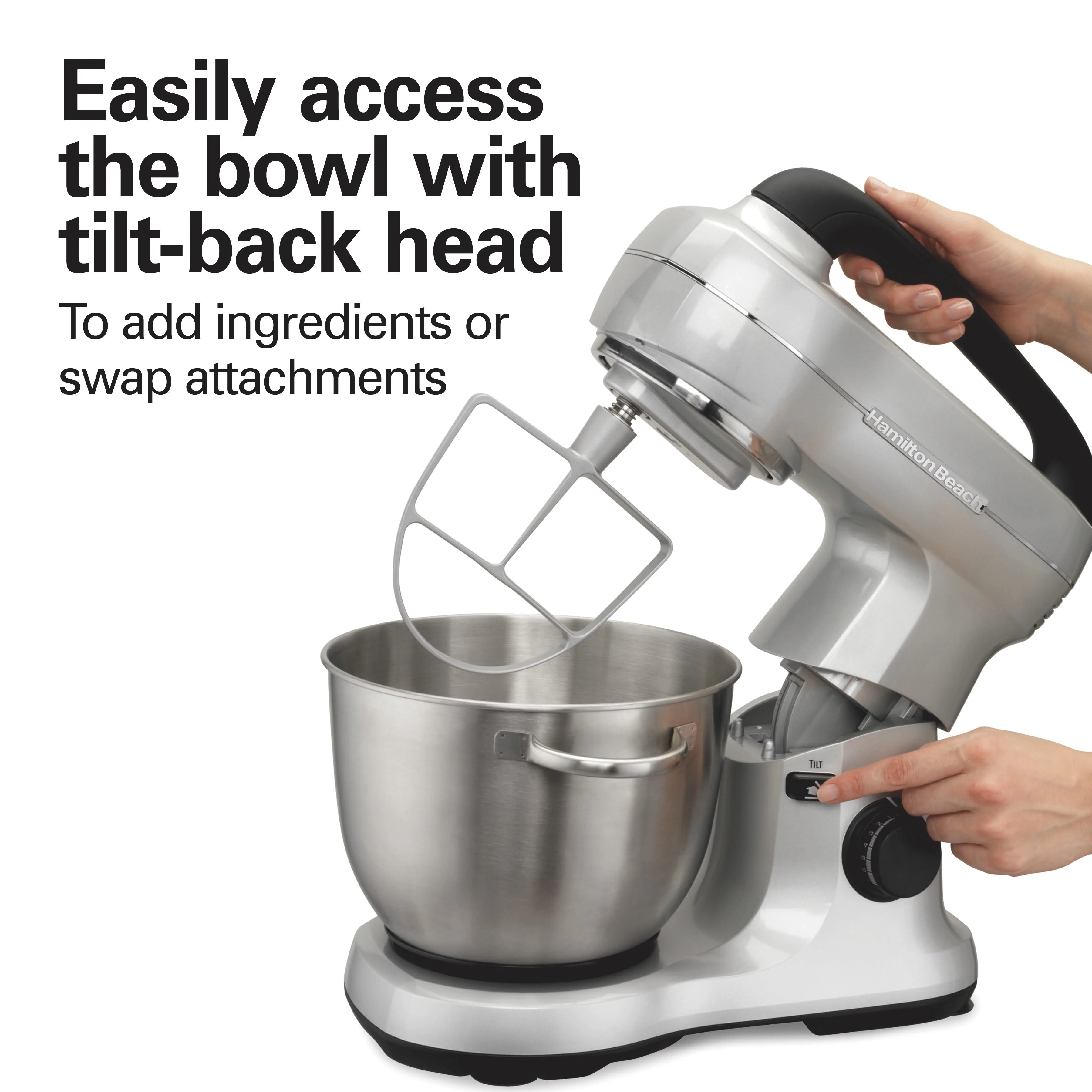 Hamilton Beach 4 Quart Stand Mixer for Kitchen, 7 Speeds, Tilt-Head, Dough Hook, Whisk & Flat Beater, Black - Image 52