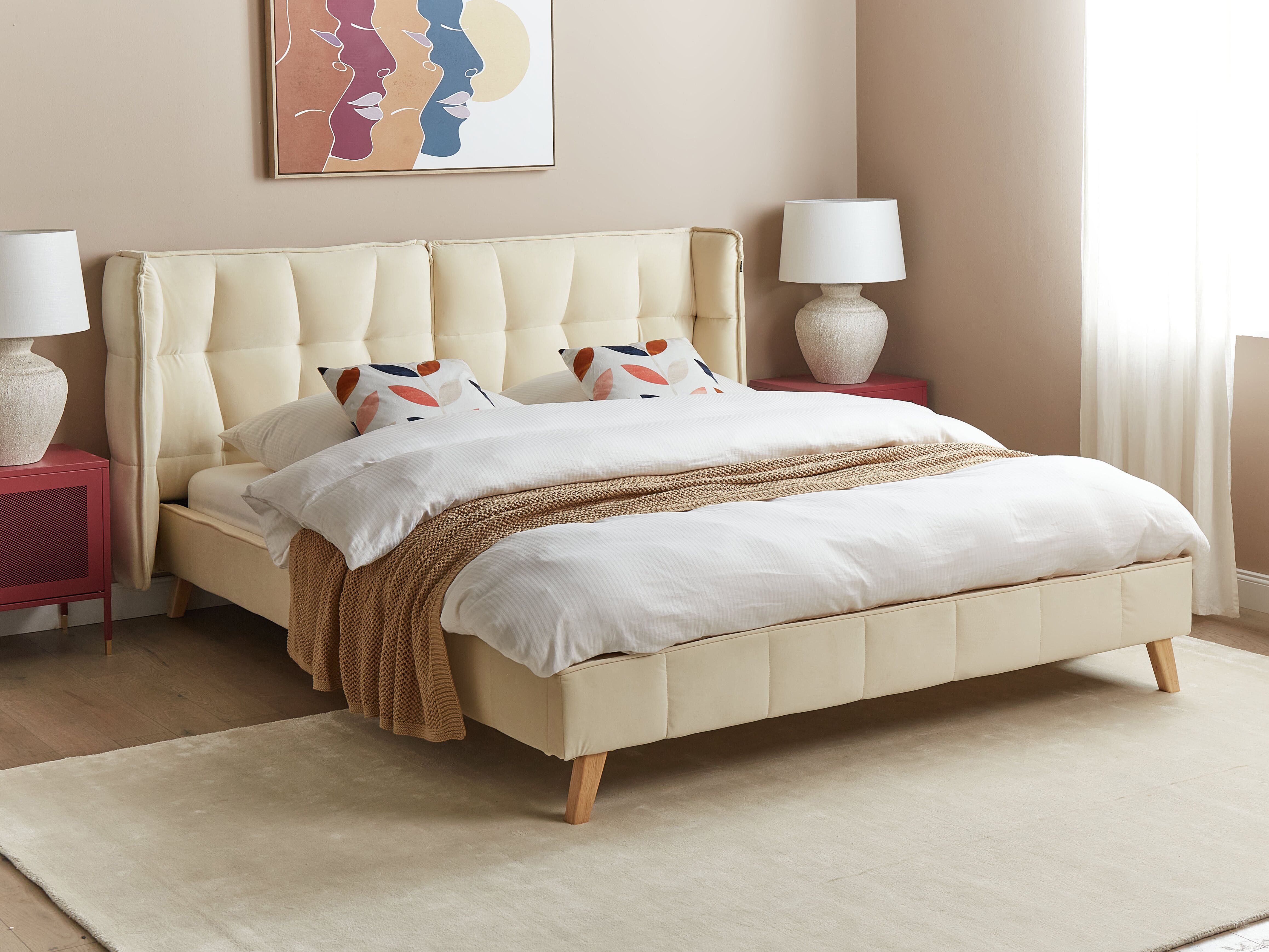 Bed Velvet SENLIS 160 x 200 cm (EU King Size) Beige