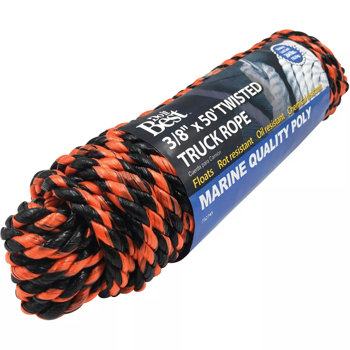 Do it Best 3/8 In. x 50 Ft. Orange & Black Truck Polypropylene Packaged Rope