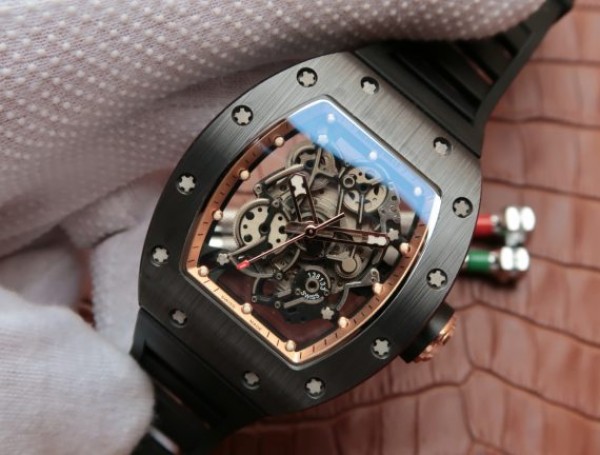 Replica Richard Mille RM055 Black Ceramic RG Inner Bezel Skeleton Dial Black Rubber Strap MIYOTA8215 - Elite Watch Atelier