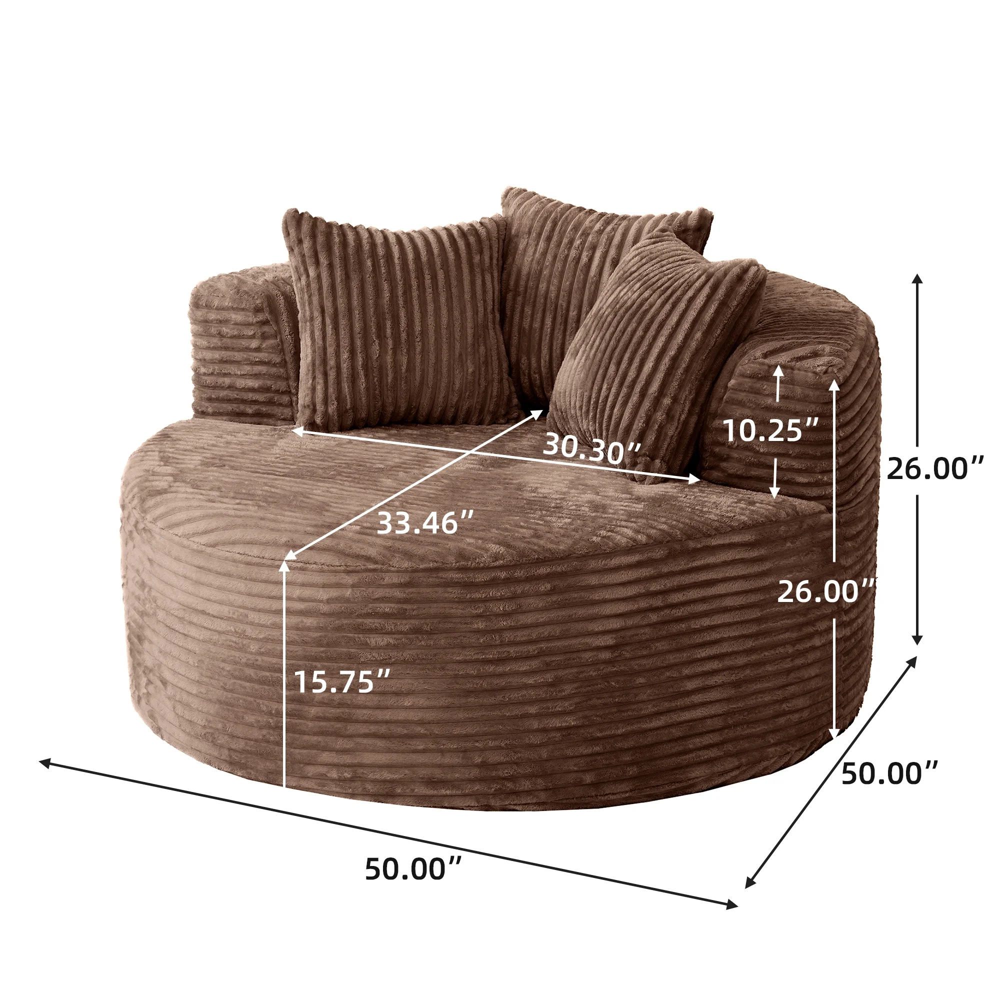 Sodrens Oversized Chaise Lounge Chair Indoor,Upholstered Sofa Bed with Throw Pillows and Armrests,Sleeper Chair for Living Room,Bedroom,Brown,Corduroy - Image 82