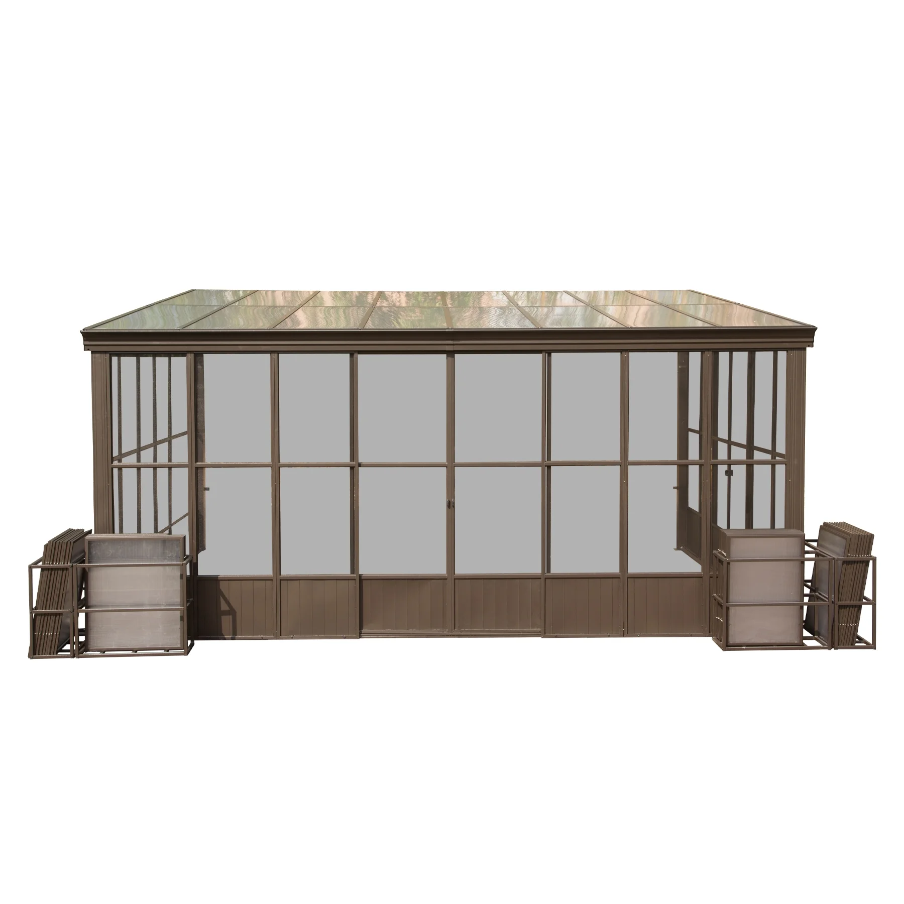 TOTAL Outdoor 10'x12' All-Season Sunroom Gazebo with Steel Roof, PVC Screen, Front & Side Door, Brown - Image 31