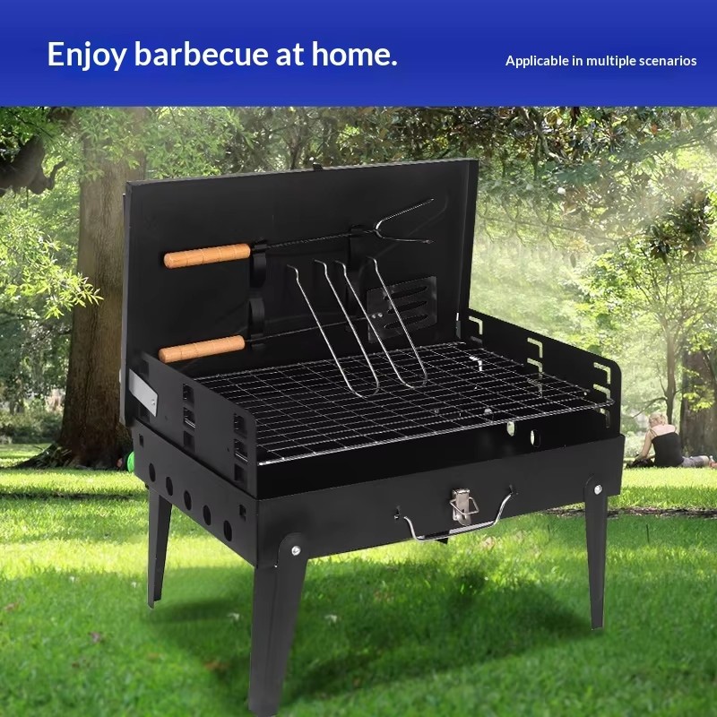 Easily Assembled Modern Portable Folding Cast Iron Charcoal Grill with Remote Control-Smokeless Outdoor Camping BBQ