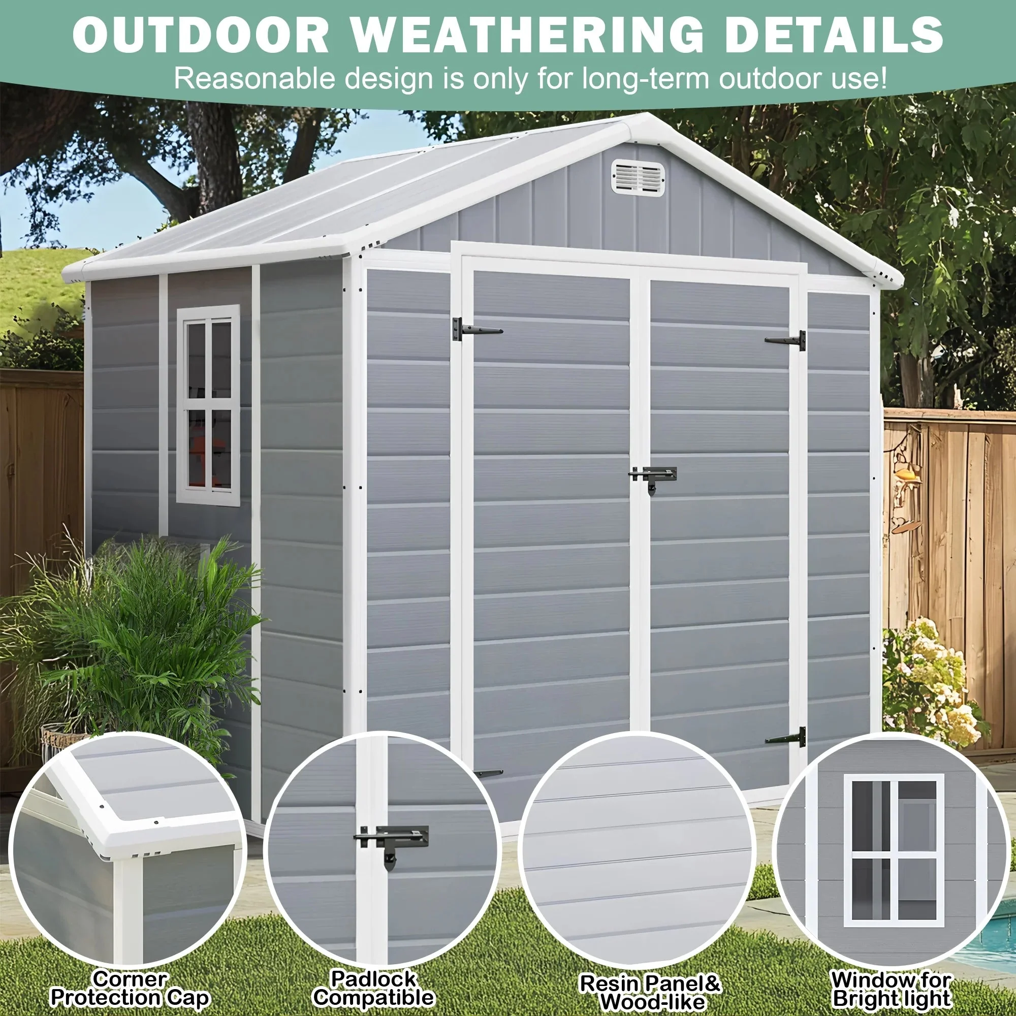 Seizeen Resin Outdoor Storage Shed With Floor, Light Gray, 82 in H - Image 43 Seizeen Resin Outdoor Storage Shed With Floor, Light Gray, 82 in H - Image 43