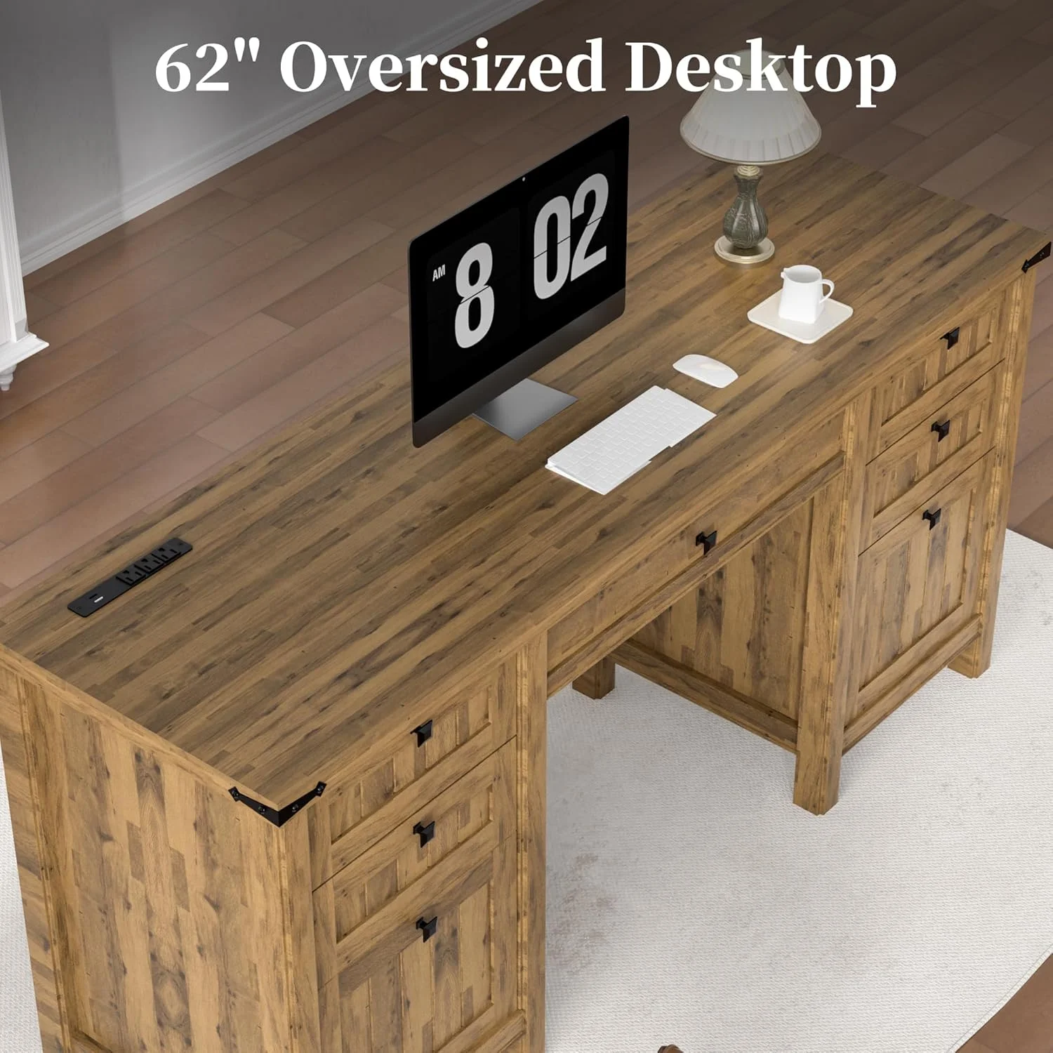 FIAKOA 45"Executive Desk, Modern Farmhouse Computer Desk with Drawers & Cabinet, White Home Office Desk Writing Workspace for Work Study - Image 19