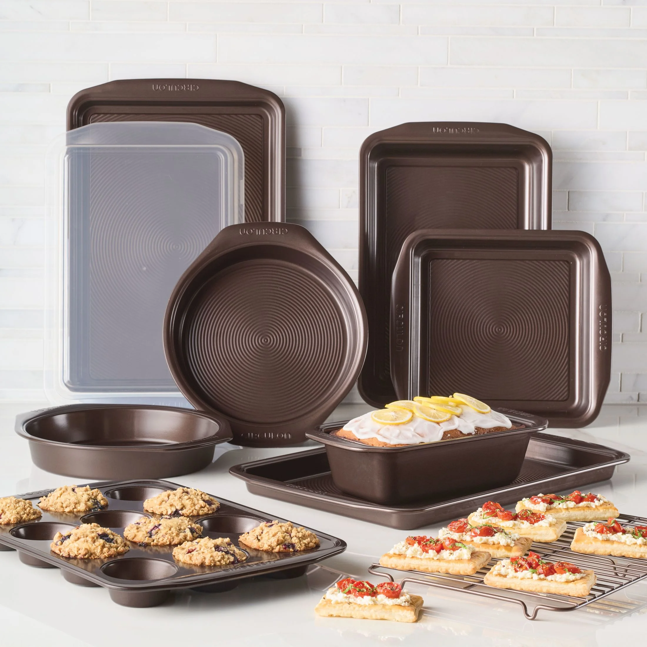 Circulon Nonstick Bakeware 10 Piece Bakeware Set, Chocolate Brown
