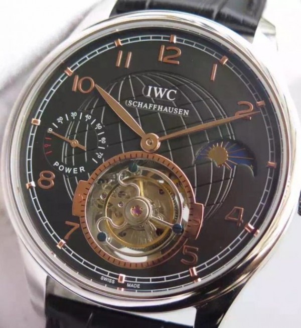 Replica IWC TF Portuguese Tourbillon Moonphase Leather Strap - Elite Watch Atelier
