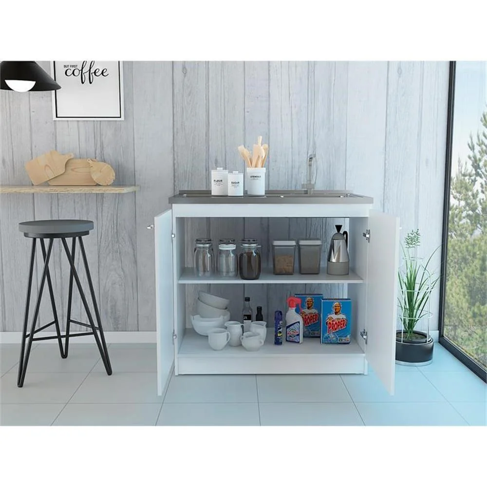 Pemberly Row White Modern Engineered Wood Napoles Utility Sink with Cabinet - Image 5